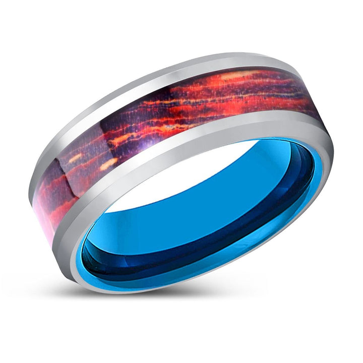 INFINITH | Blue Tungsten Ring, Silver Tungsten, Galaxy Wood Inlay, Beveled - Rings - Aydins Jewelry - 2