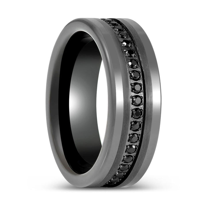 INFINITUM - Gun Metal Tungsten Ring, Black CZ Eternity, Flat - Rings - Aydins Jewelry - 1