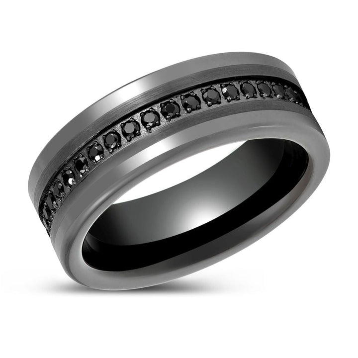 INFINITUM - Gun Metal Tungsten Ring, Black CZ Eternity, Flat - Rings - Aydins Jewelry - 2