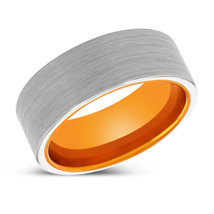 INSPECTAH | Orange Ring, White Tungsten Ring, Brushed, Flat - Rings - Aydins Jewelry - 2