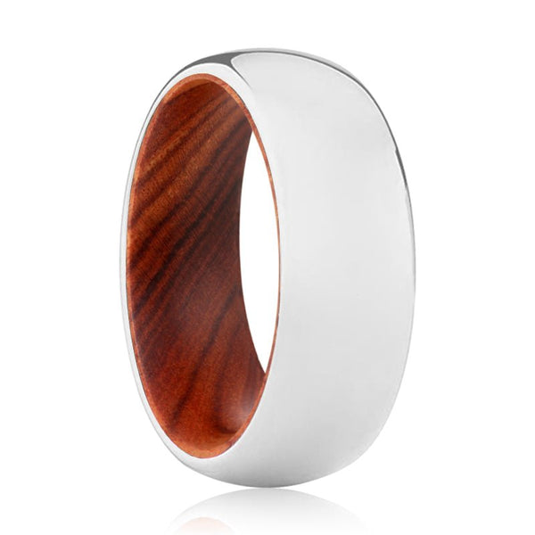 INVINCIBLE | Iron Wood, Silver Tungsten Ring, Shiny, Domed - Rings - Aydins Jewelry
