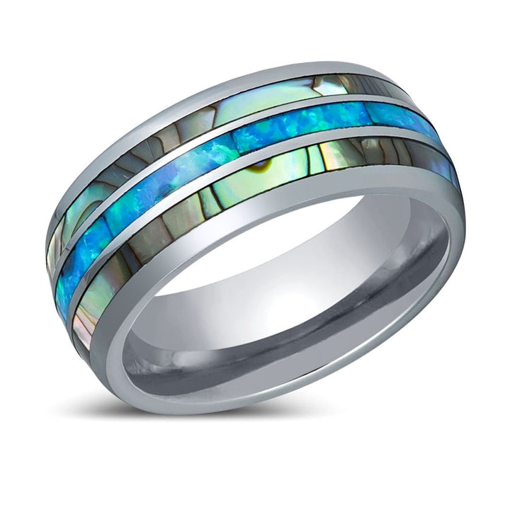 IRIDIAN | Silver Tungsten Ring, Domed Ring, Opal & Pearl Inlay - Rings - Aydins Jewelry - 2