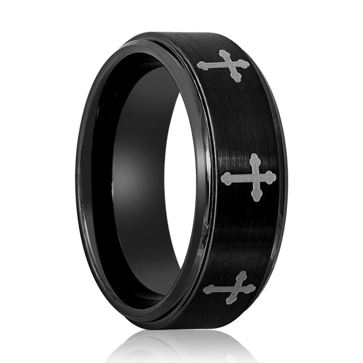 IRONLANCE | Tungsten Ring 8 Laser Engraved Crosses - Rings - Aydins Jewelry - 1
