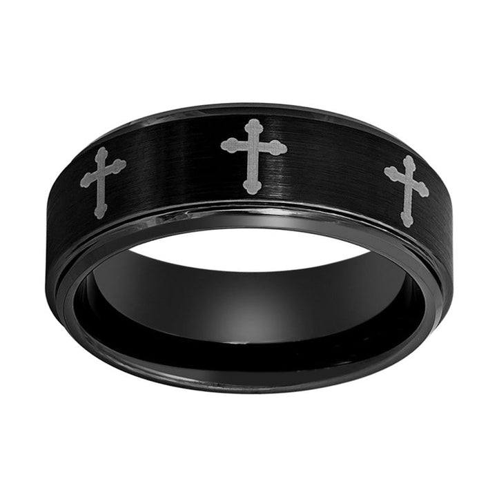 IRONLANCE | Tungsten Ring 8 Laser Engraved Crosses - Rings - Aydins Jewelry - 3