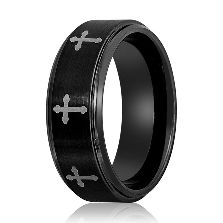 IRONLANCE | Tungsten Ring 8 Laser Engraved Crosses - Rings - Aydins Jewelry - 4