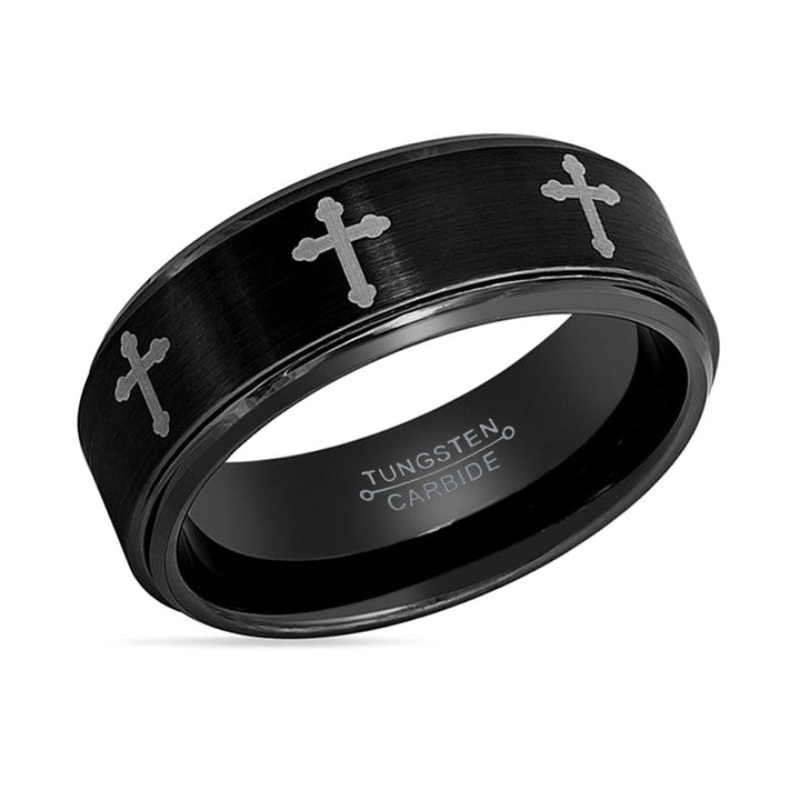 IRONLANCE | Tungsten Ring 8 Laser Engraved Crosses - Rings - Aydins Jewelry - 5