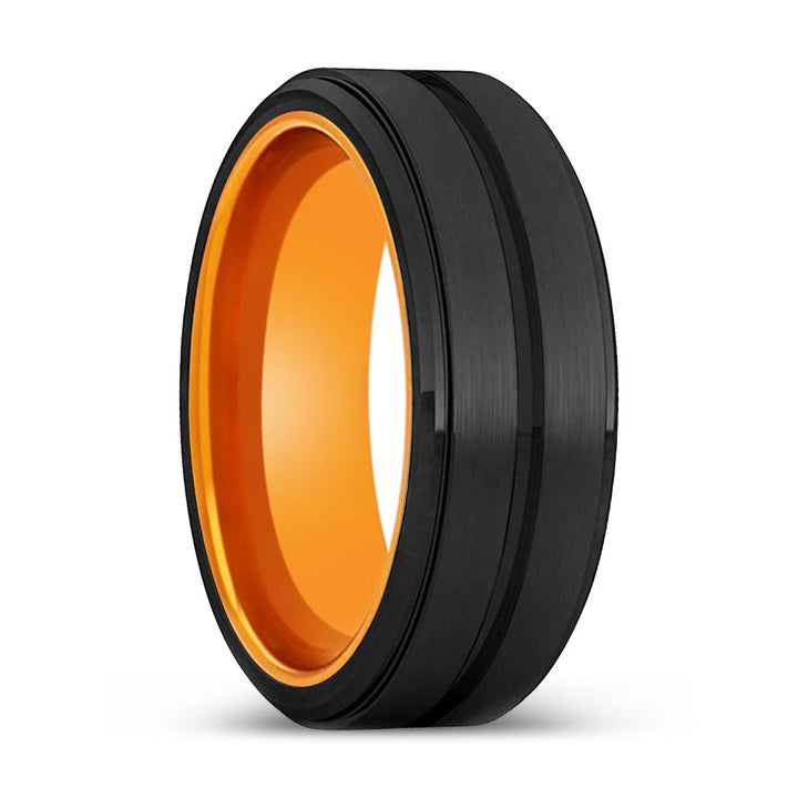 IRONMAN | Orange Ring, Black Tungsten Ring, Grooved, Stepped Edge - Rings - Aydins Jewelry - 1