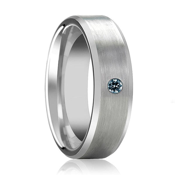 ISAAC | Tungsten Ring Blue Diamond & Beveled Edges