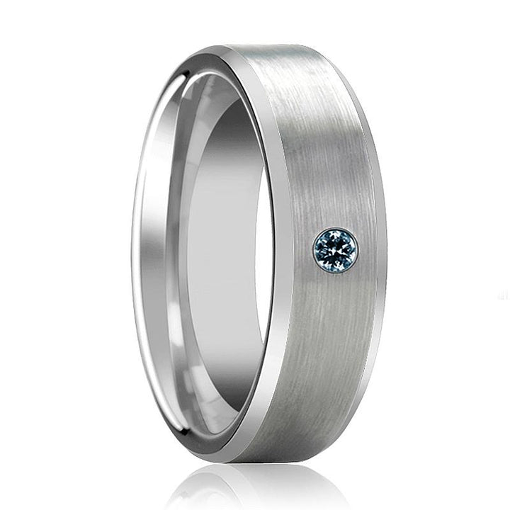 ISAAC | Tungsten Ring Blue Diamond & Beveled Edges - Rings - Aydins Jewelry - 1