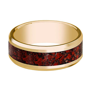 Dinosaur Bone inlay 14k yellow gold wedding band, side profile
