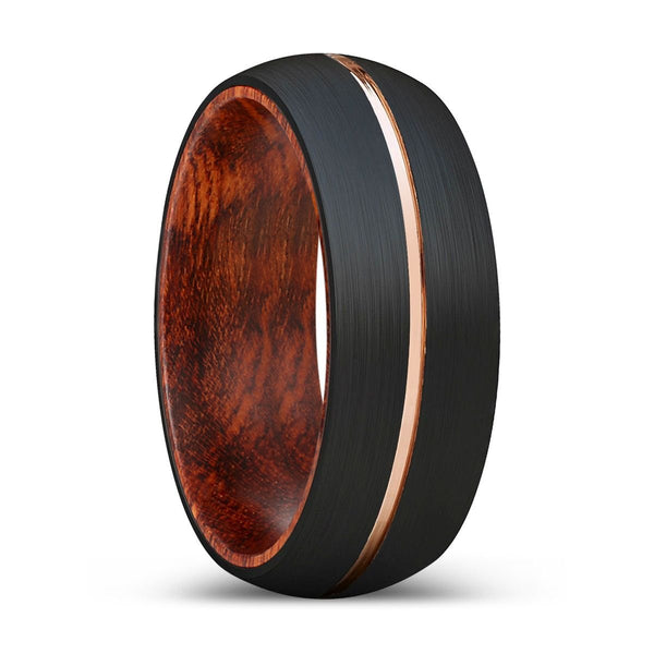 JABBA | Snake Wood, Black Tungsten Ring, Rose Gold Groove, Domed - Rings - Aydins Jewelry - 1