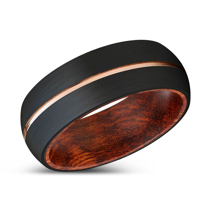 JABBA | Snake Wood, Black Tungsten Ring, Rose Gold Groove, Domed - Rings - Aydins Jewelry - 2
