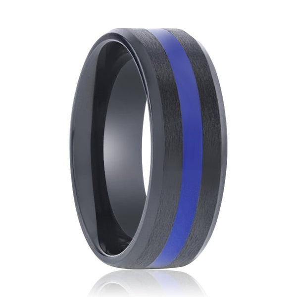 JACKSEN | Titanium Ring Blue Stripe Inlay - Rings - Aydins Jewelry - 1