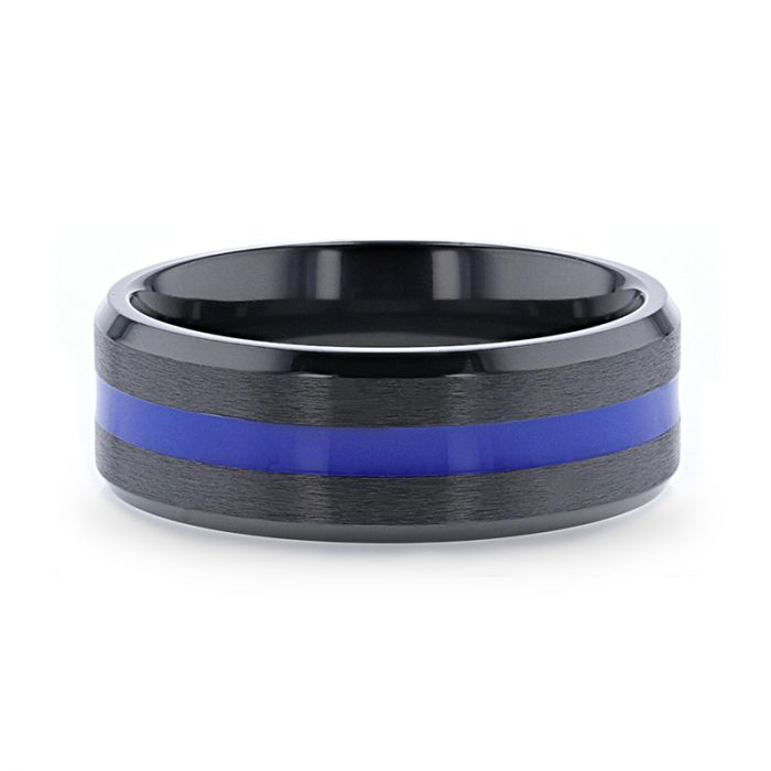 JACKSEN | Titanium Ring Blue Stripe Inlay - Rings - Aydins Jewelry - 3