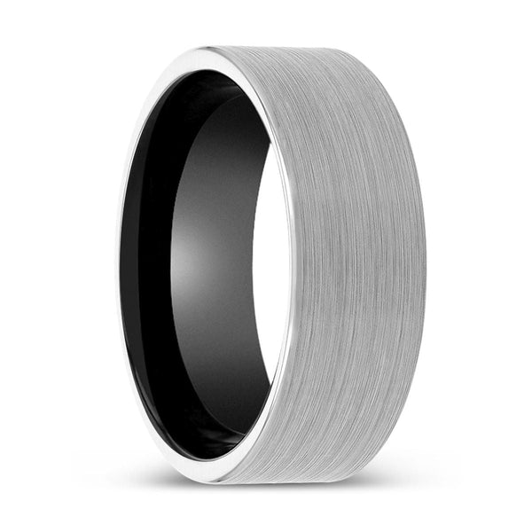 JADEN | Black Ring, White Tungsten Ring, Brushed, Flat - Rings - Aydins Jewelry - 1