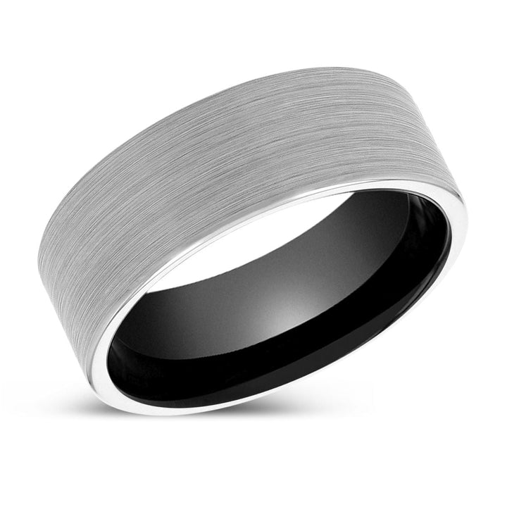 JADEN | Black Ring, White Tungsten Ring, Brushed, Flat - Rings - Aydins Jewelry - 2