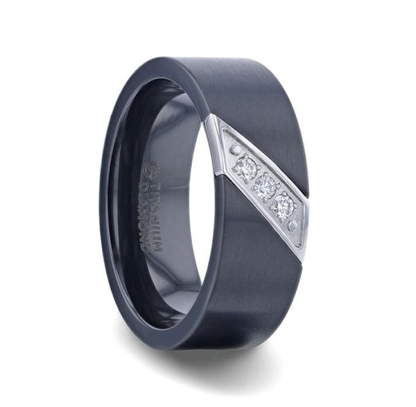 JAGUAR | Titanium Ring Silver-Coated Diagonal Design
