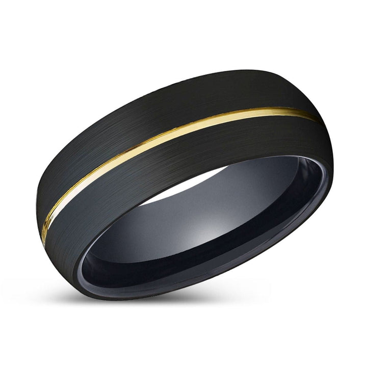 JAKUB | Black Ring, Black Tungsten Ring, Gold Groove, Domed - Rings - Aydins Jewelry - 2