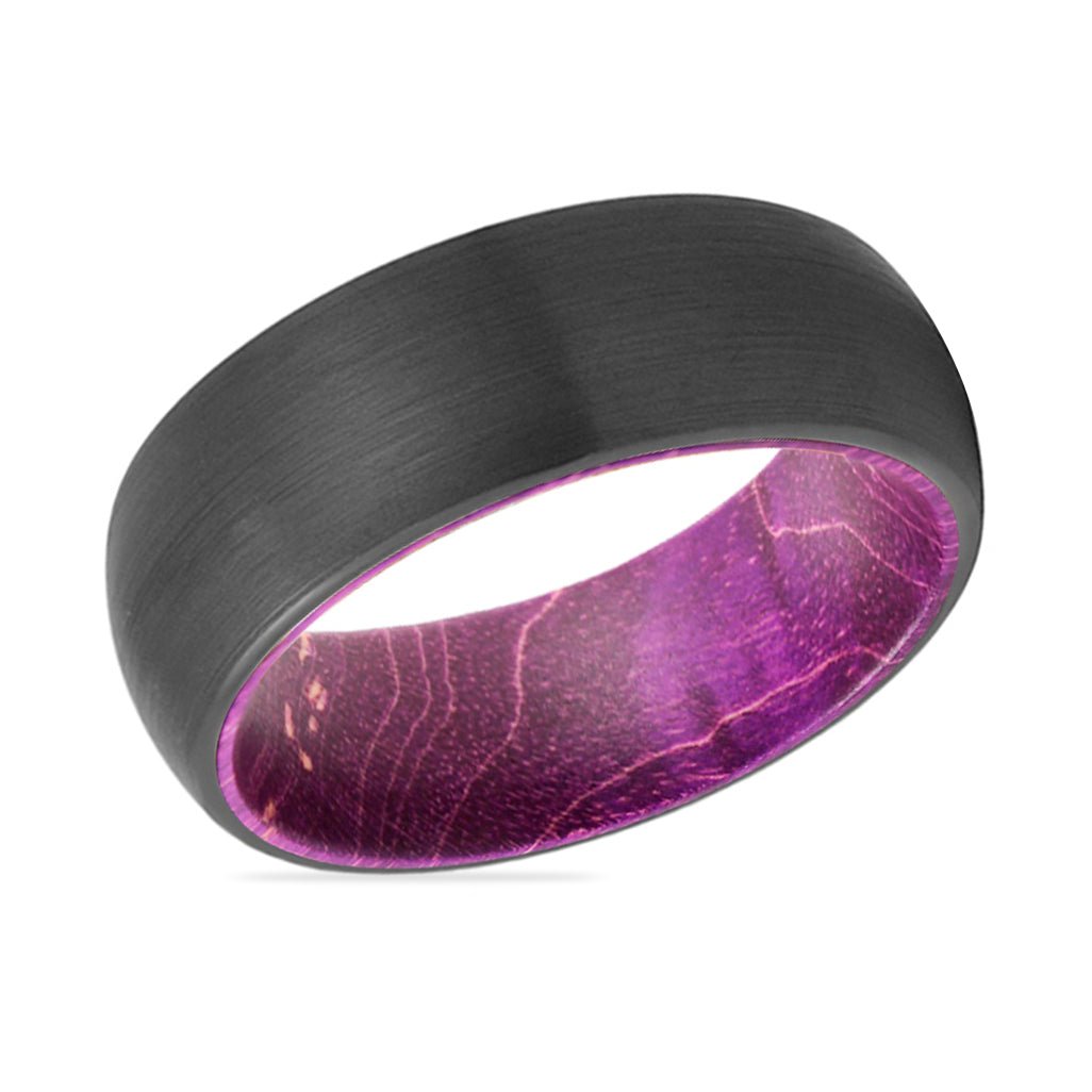 JAMANI | Purple Wood, Black Tungsten Ring, Brushed, Domed - Rings - Aydins Jewelry - 2