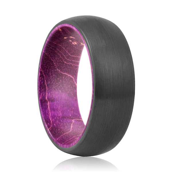 JAMANI | Purple Wood, Black Tungsten Ring, Brushed, Domed - Rings - Aydins Jewelry - 1