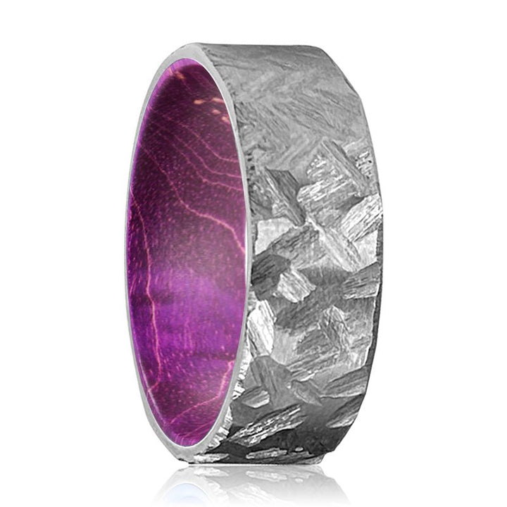 JAMBALI | Purple Wood, Silver Titanium Ring, Hammered, Flat - Rings - Aydins Jewelry - 1