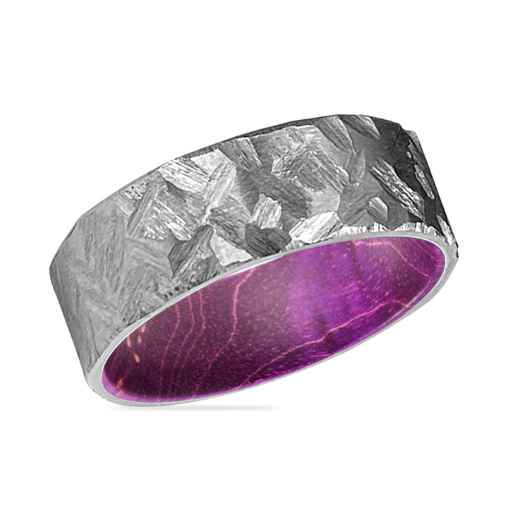 JAMBALI | Purple Wood, Silver Titanium Ring, Hammered, Flat - Rings - Aydins Jewelry - 2
