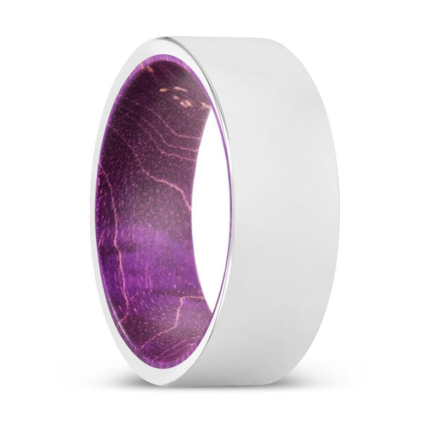 JAMEL | Purple Wood, Silver Tungsten Ring, Shiny, Flat - Rings - Aydins Jewelry - 1