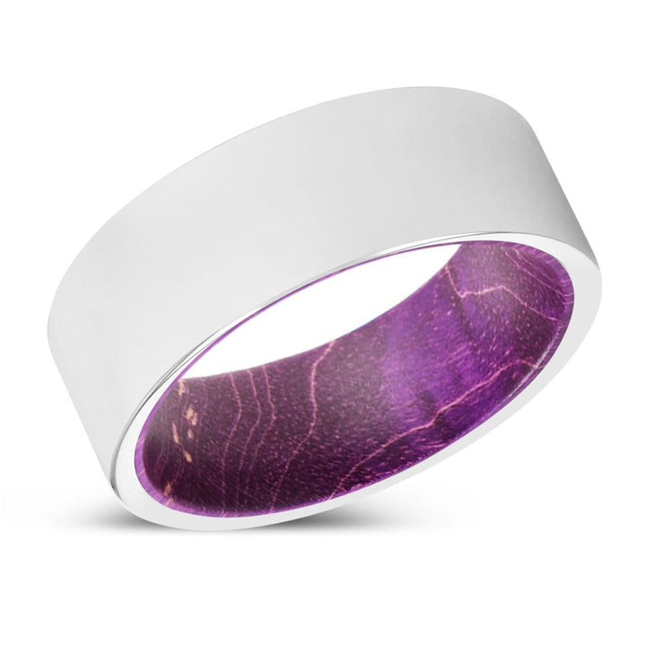 JAMEL | Purple Wood, Silver Tungsten Ring, Shiny, Flat - Rings - Aydins Jewelry - 2
