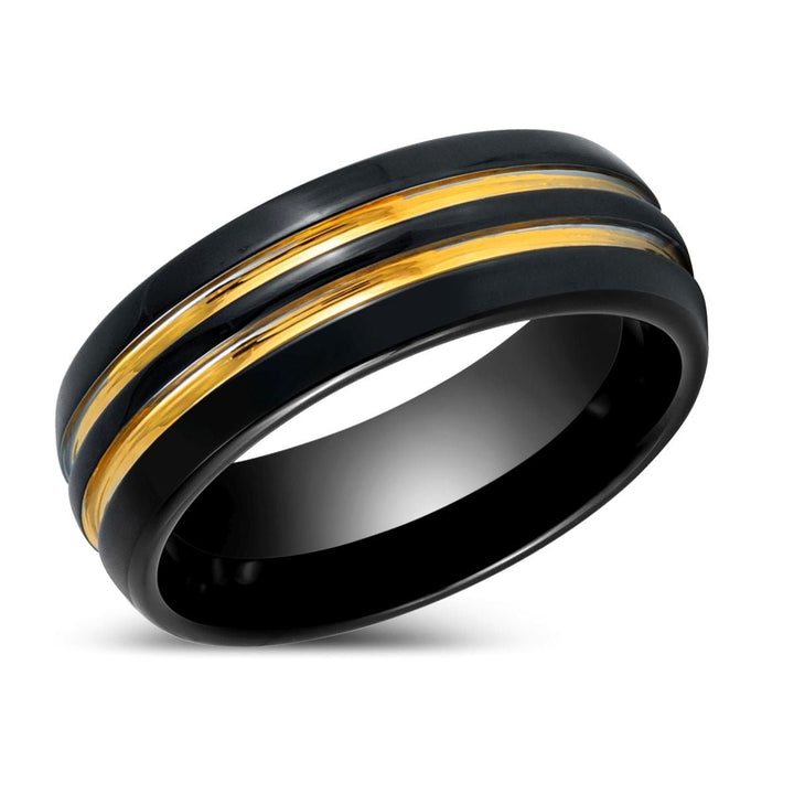 JAUCA | Black Tungsten Ring Two Yellow Strips - Rings - Aydins Jewelry - 2