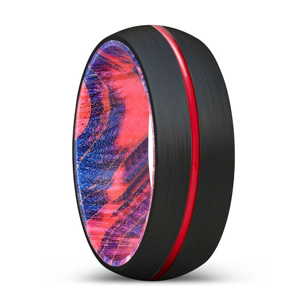 JAX | Blue & Red Wood, Black Tungsten Ring, Red Groove, Domed - Rings - Aydins Jewelry - 1