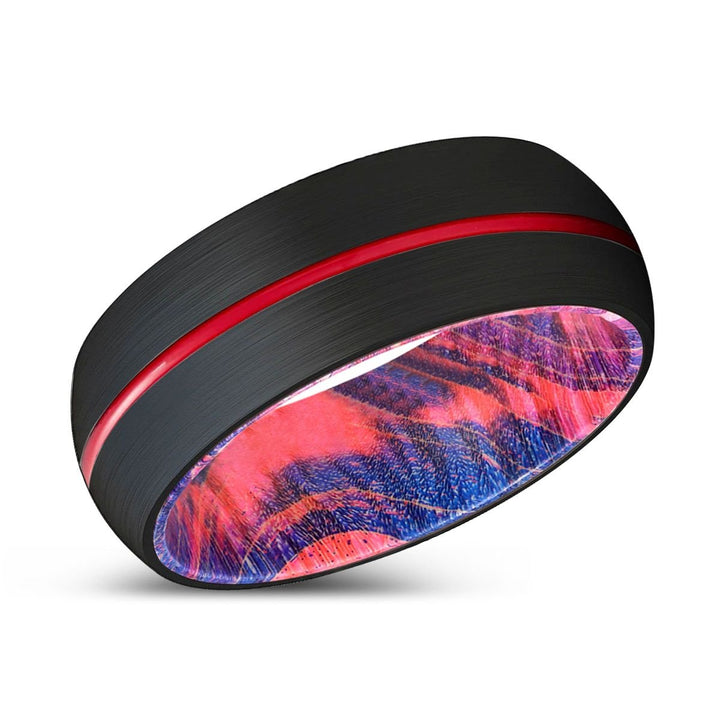 JAX | Blue & Red Wood, Black Tungsten Ring, Red Groove, Domed - Rings - Aydins Jewelry - 2