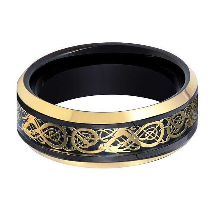 JETEK | Black Tungsten Ring, Gold Celtic Cut-Out Design, Gold Beveled - Rings - Aydins Jewelry - 2