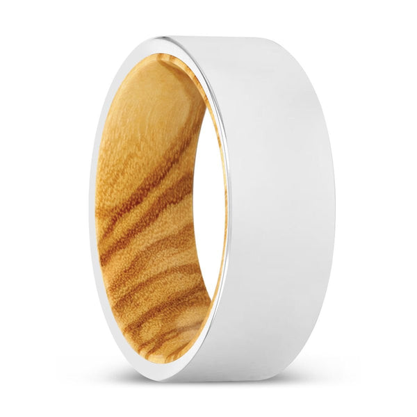 JIMMIE | Olive Wood, Silver Tungsten Ring, Shiny, Flat - Rings - Aydins Jewelry - 1
