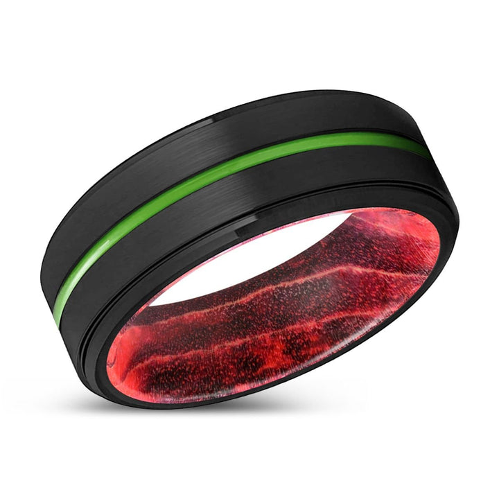 JOLIET | Black & Red Wood, Black Tungsten Ring, Green Groove, Stepped Edge - Rings - Aydins Jewelry - 2