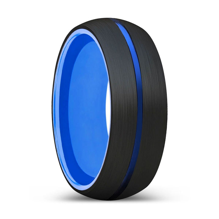 JOLT | Blue Ring, Black Tungsten Ring, Blue Groove, Domed - Rings - Aydins Jewelry - 1