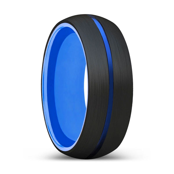 JOLT | Blue Ring, Black Tungsten Ring, Blue Groove, Domed - Rings - Aydins Jewelry - 1