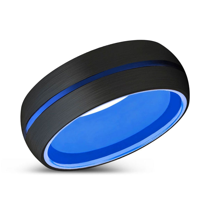 JOLT | Blue Ring, Black Tungsten Ring, Blue Groove, Domed - Rings - Aydins Jewelry - 2