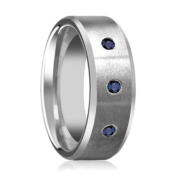 JOSIAH | Satin Tungsten Ring 3 Blue Sapphires - Rings - Aydins Jewelry - 1