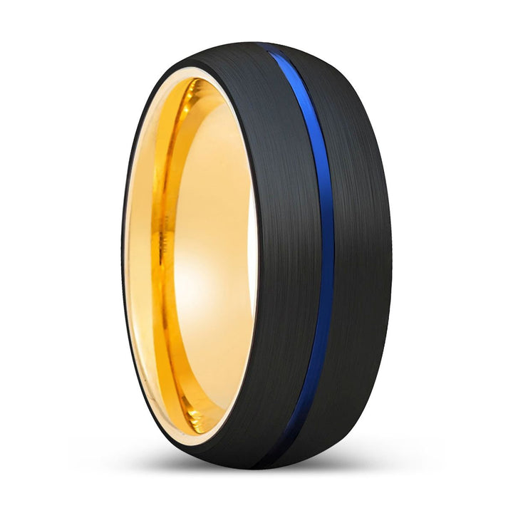 JUNIPER | Gold Ring, Black Tungsten Ring, Blue Groove, Domed - Rings - Aydins Jewelry - 1