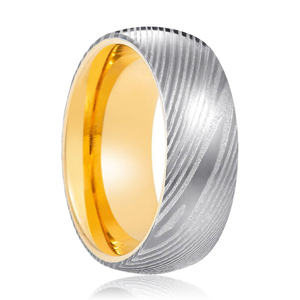 JUNO | Gold Ring, Silver Damascus Steel, Domed - Rings - Aydins Jewelry
