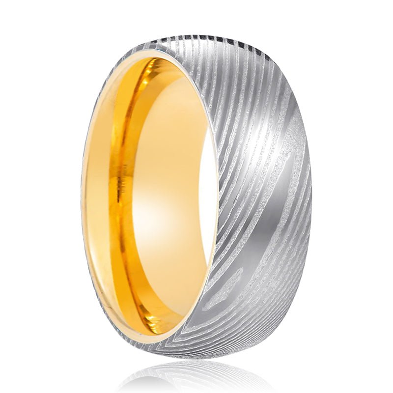 JUNO | Gold Ring, Silver Damascus Steel, Domed - Rings - Aydins Jewelry - 1