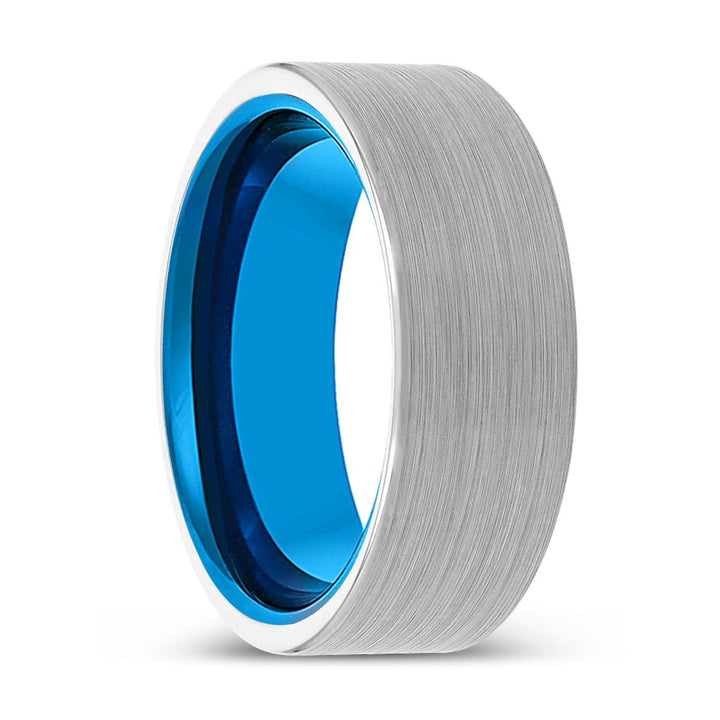 KADEN | Blue Tungsten Ring, White Tungsten Ring, Brushed, Flat - Rings - Aydins Jewelry - 1