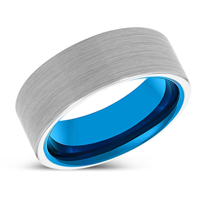 KADEN | Blue Tungsten Ring, White Tungsten Ring, Brushed, Flat - Rings - Aydins Jewelry - 2