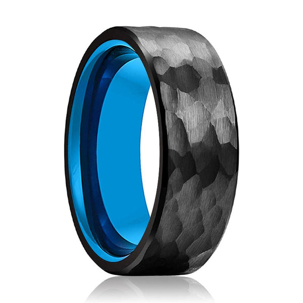 KAILANI | Blue Tungsten Ring, Black Tungsten Ring, Hammered, Flat - Rings - Aydins Jewelry - 1