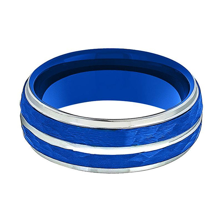 KAMIKAZE | Blue Tungsten Ring, Silver Groove, Domed - Rings - Aydins Jewelry - 2