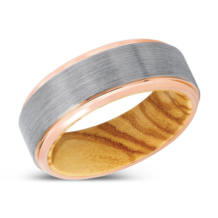 KANGITEN | Olive Wood, Silver Tungsten Ring, Brushed, Rose Gold Stepped Edge - Rings - Aydins Jewelry - 2