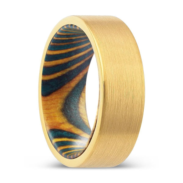 KATOKA | Green & Yellow Wood, Gold Tungsten Ring, Brushed, Flat - Rings - Aydins Jewelry - 1