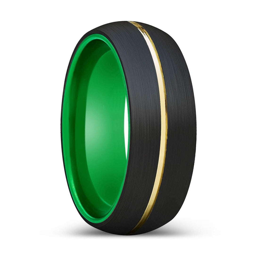 KAZIMIR | Green Ring, Black Tungsten Ring, Gold Groove, Domed - Rings - Aydins Jewelry - 1