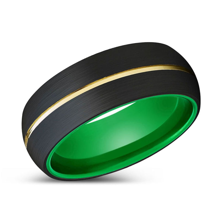 KAZIMIR | Green Ring, Black Tungsten Ring, Gold Groove, Domed - Rings - Aydins Jewelry - 2