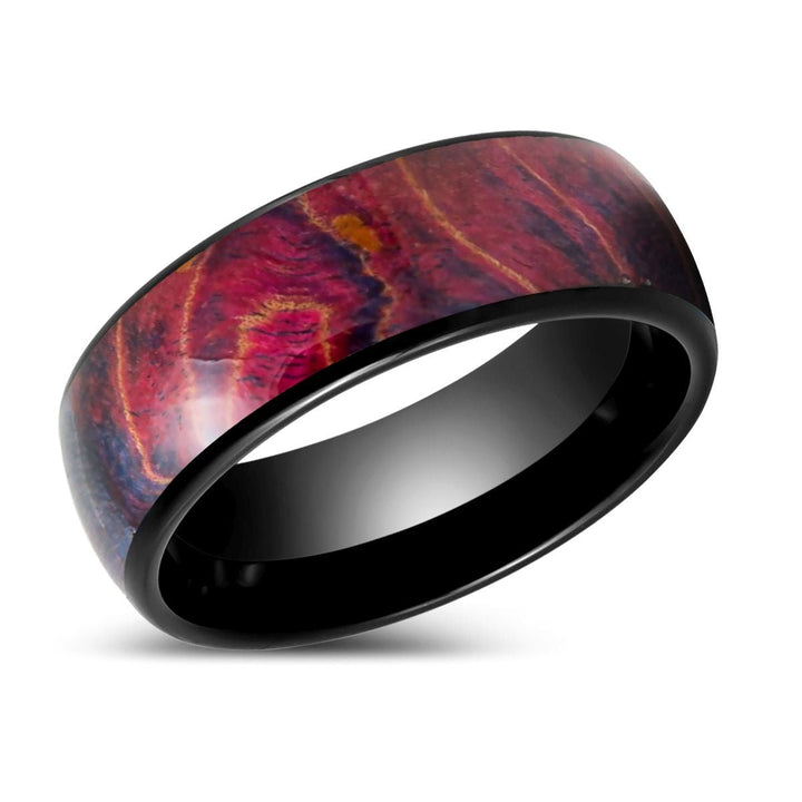 KEMPS | Black Tungsten Ring, Burl Wood Inlay, Domed - Rings - Aydins Jewelry - 2